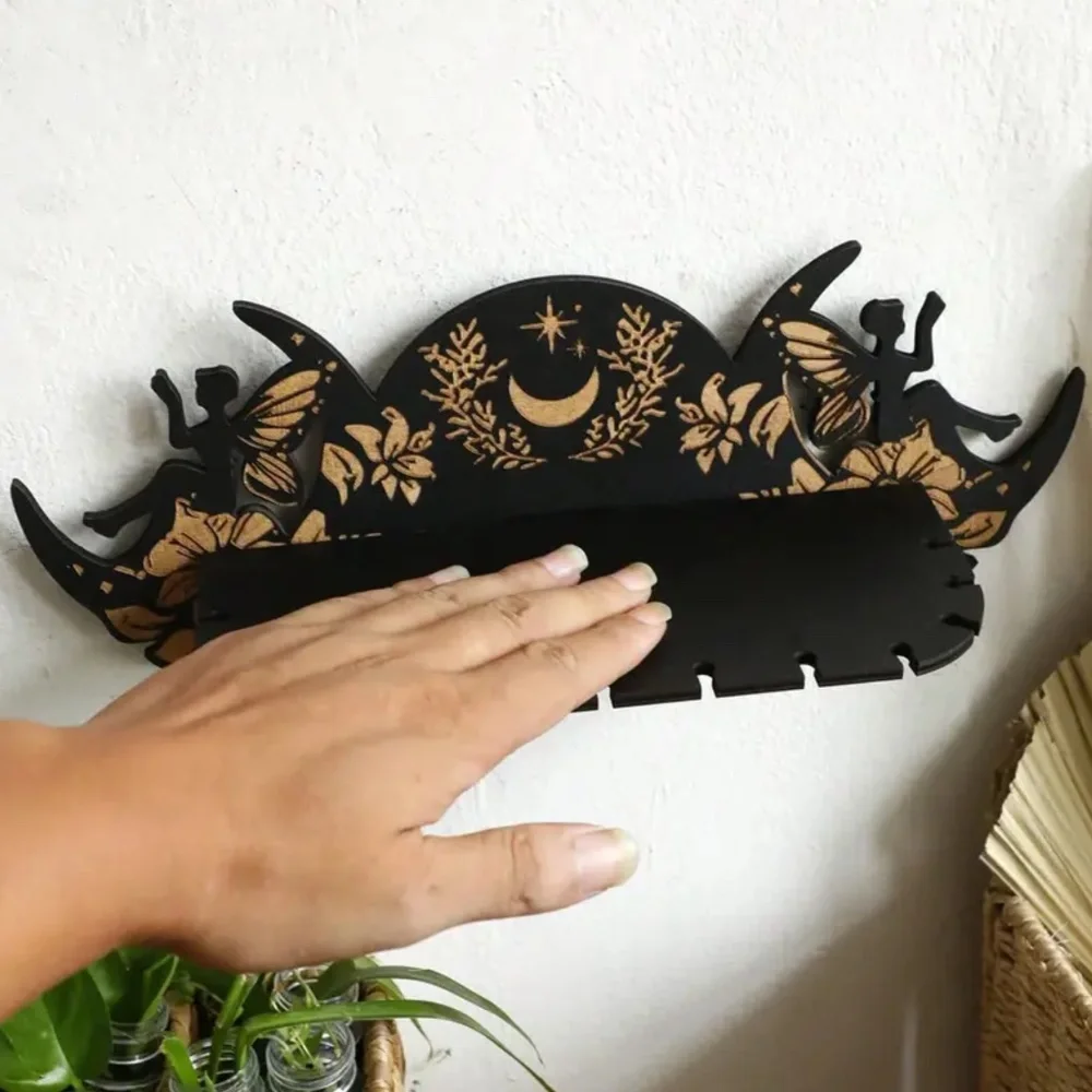 NEW! Double Fairy with the Moon Crystal & Gemstone Wall Mounted Display Shelf!